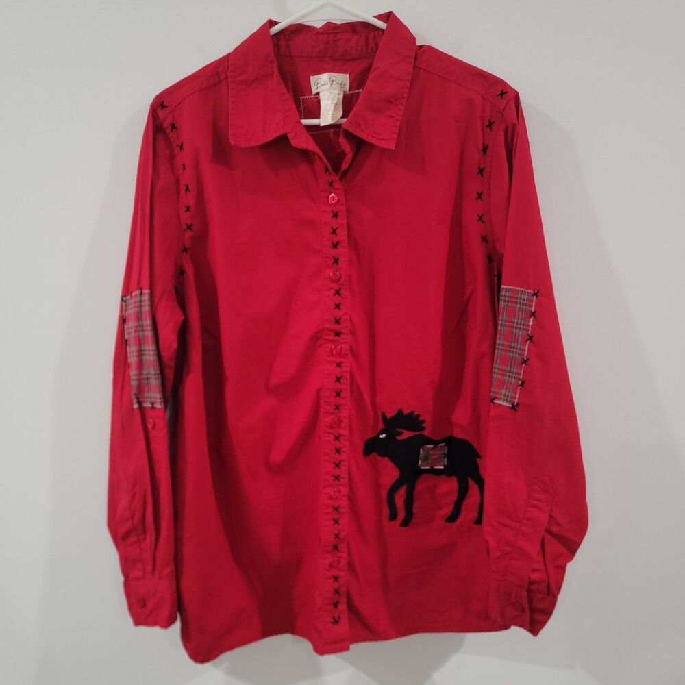 Vintage Bobbie Brooks Womens Button Up Size 14W‎ Moose Cabincore Camping